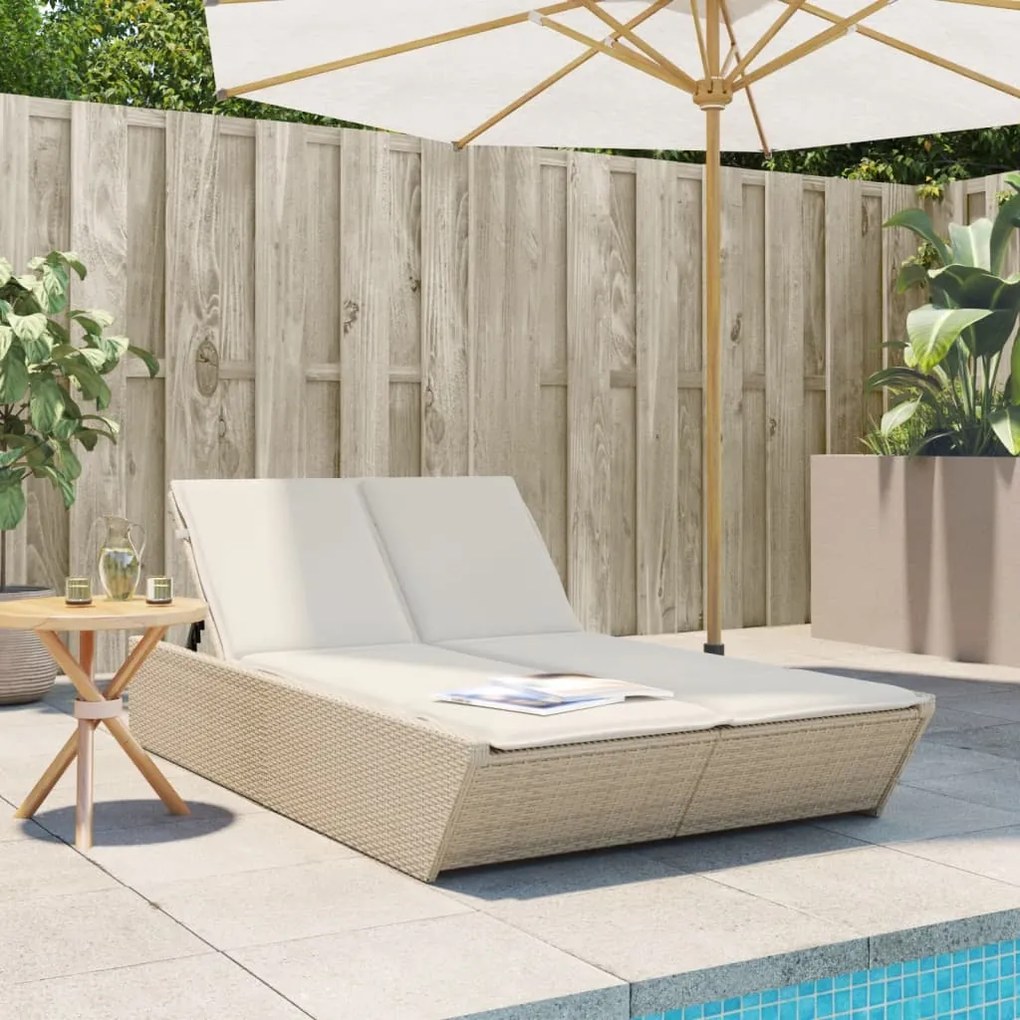 Lettino Prendisole Con Cuscini Beige İn Polyrattan /