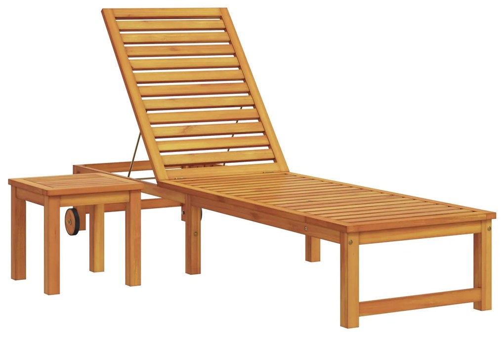 Lettino prendisole con tavolo in legno massello di acacia, lettino prendisole in legno massello di acacia