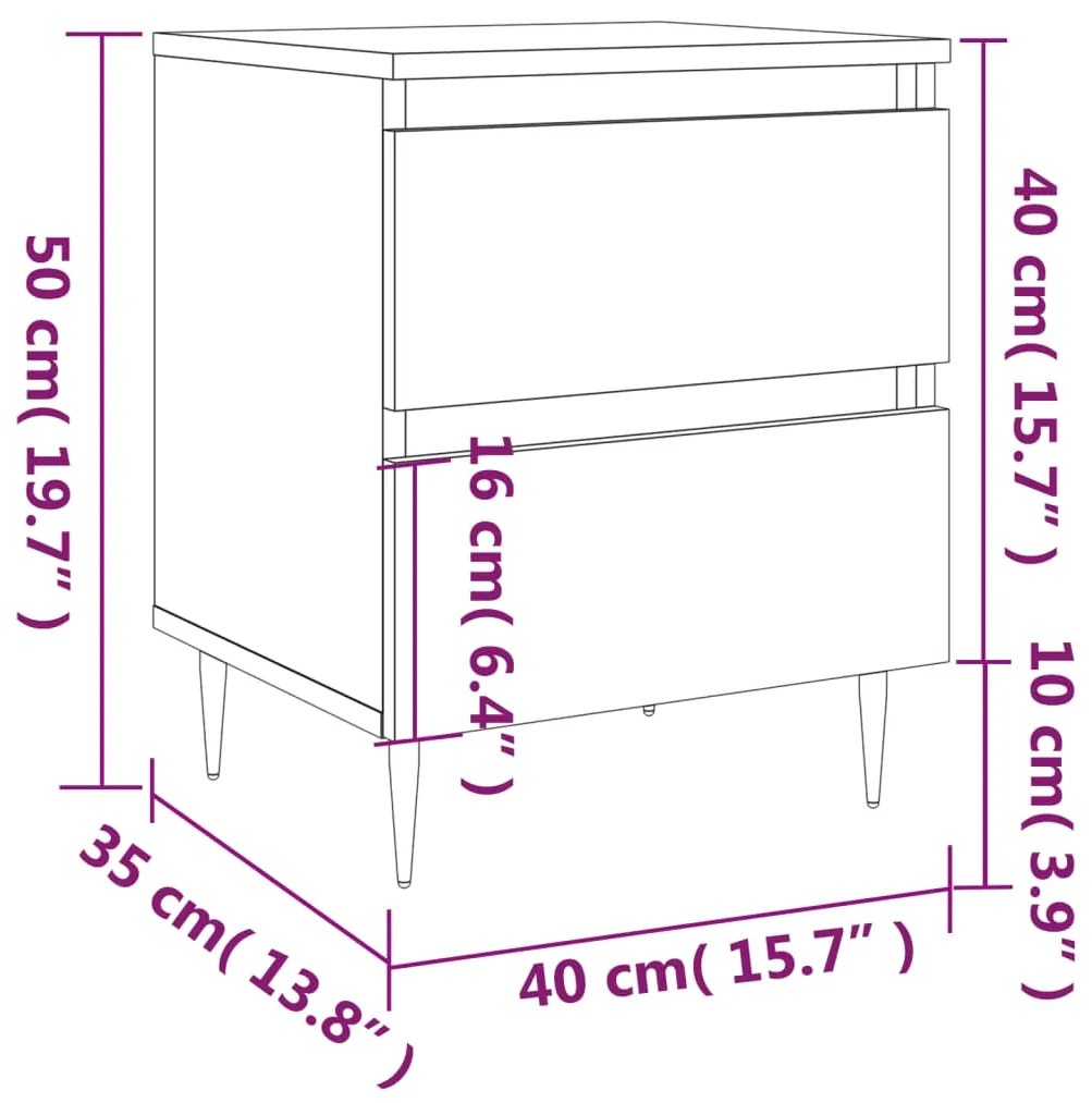 Comodini 2pz Grigio Cemento 40x35x50 cm in Legno Multistrato