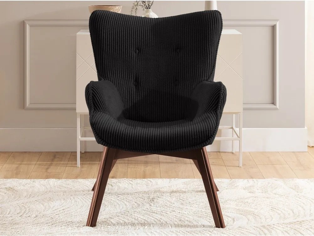 Poltrona nera con rivestimento in velluto a coste Niko – Ropez