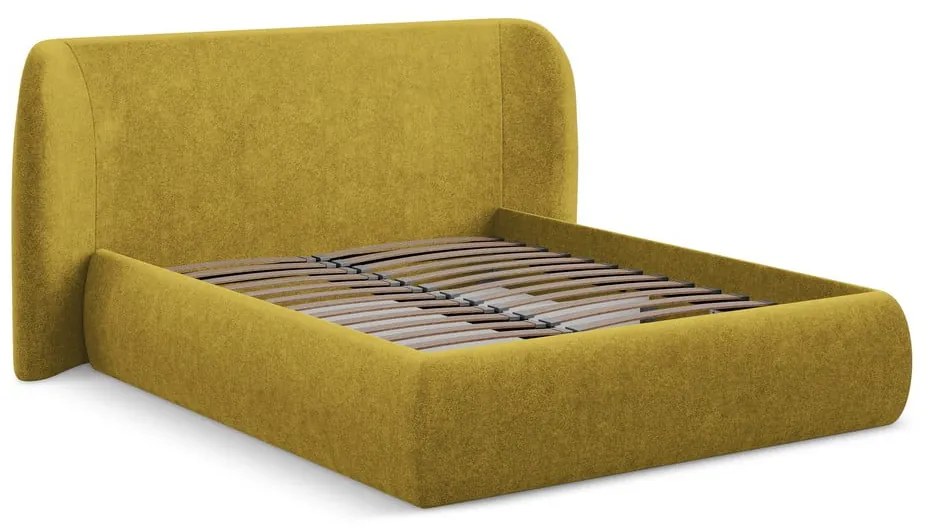 Letto matrimoniale imbottito color senape con contenitore con griglia 180x200 cm Hauke - Makamii