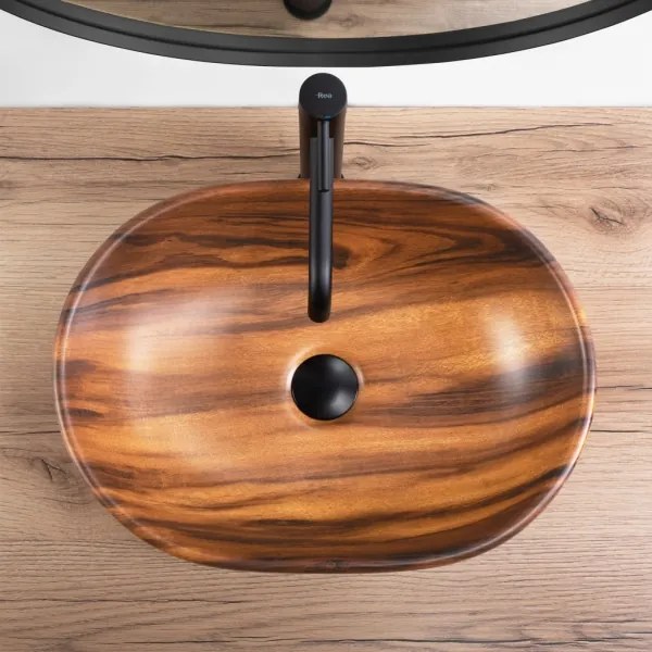 REA-U5060 - Lavabo da appoggio AMELIA 34,5x48 cm ceramica/effetto legno