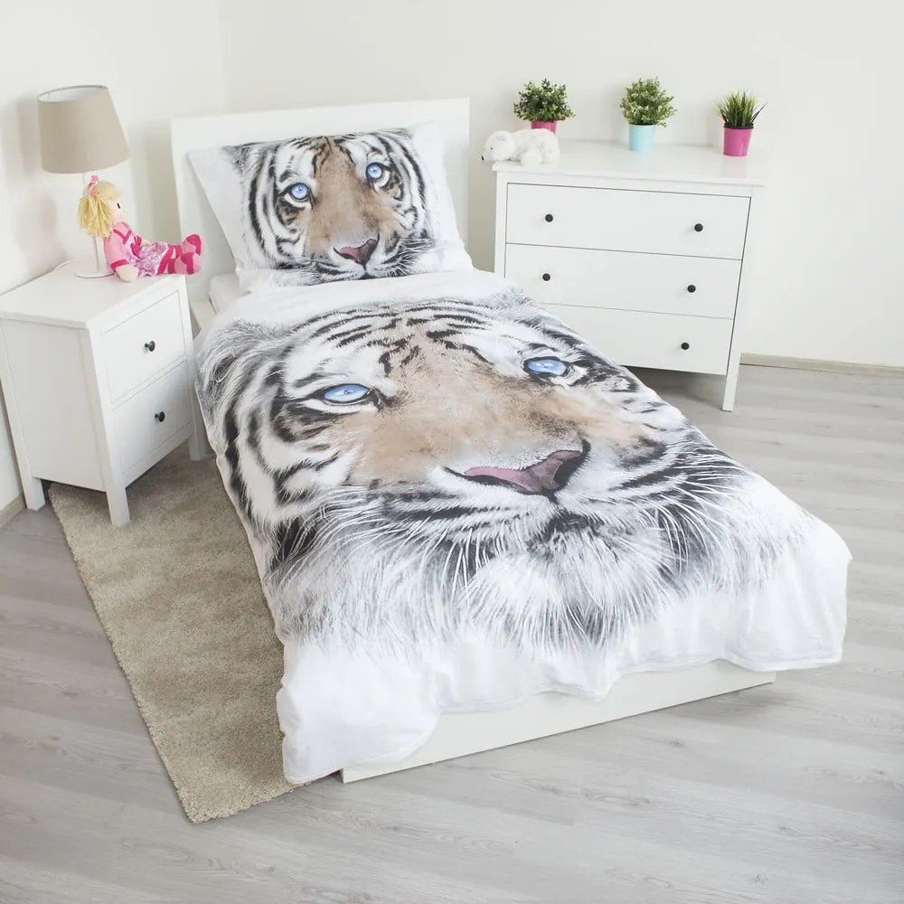 Set copripiumino e federa da bambini bianco/grigio in cotone per letto singolo 140x200 cm White Tiger – Jerry Fabrics