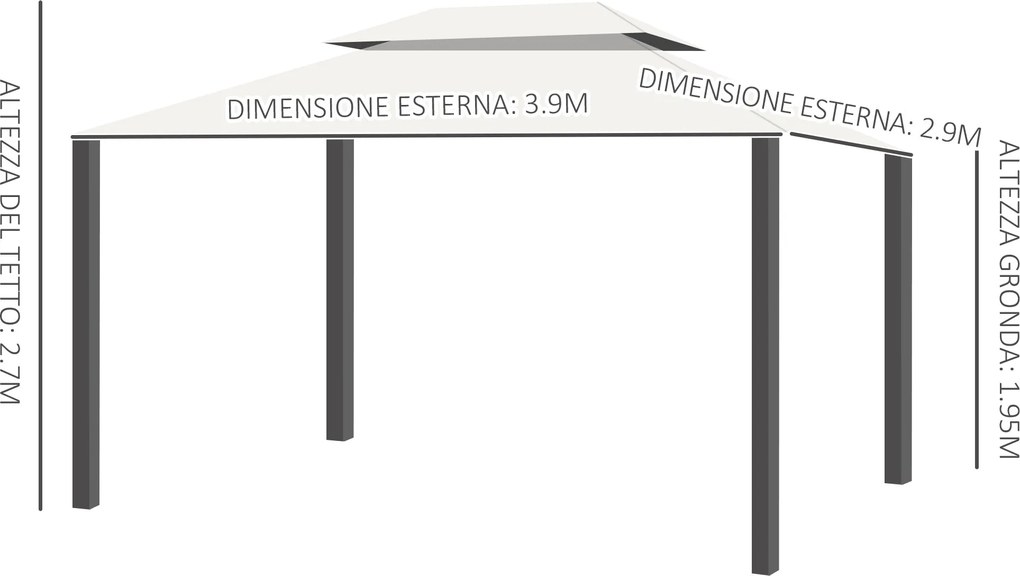 Gazebo da Giardino 3x4 m con Zanzariere e Doppio Tetto  Klaus Bianco Crema...