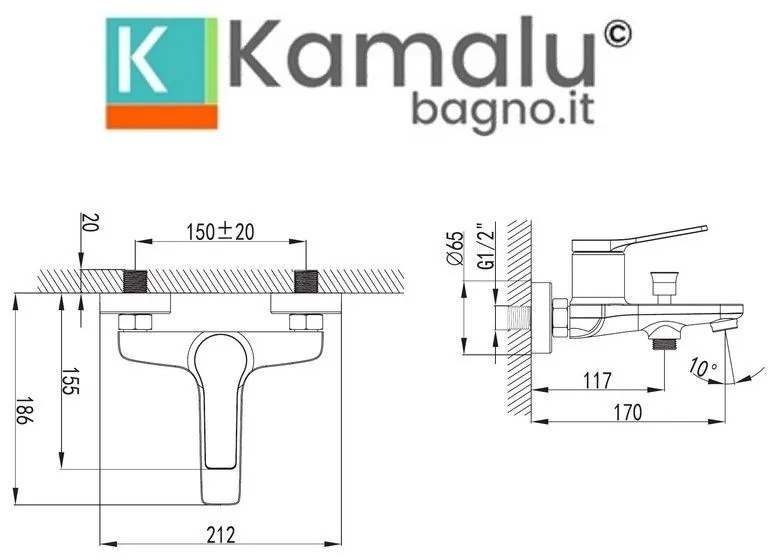 Kamalu - miscelatore vasca con doccetta e flessibile finitura nero leva bronzo| kam-kanda nero-b