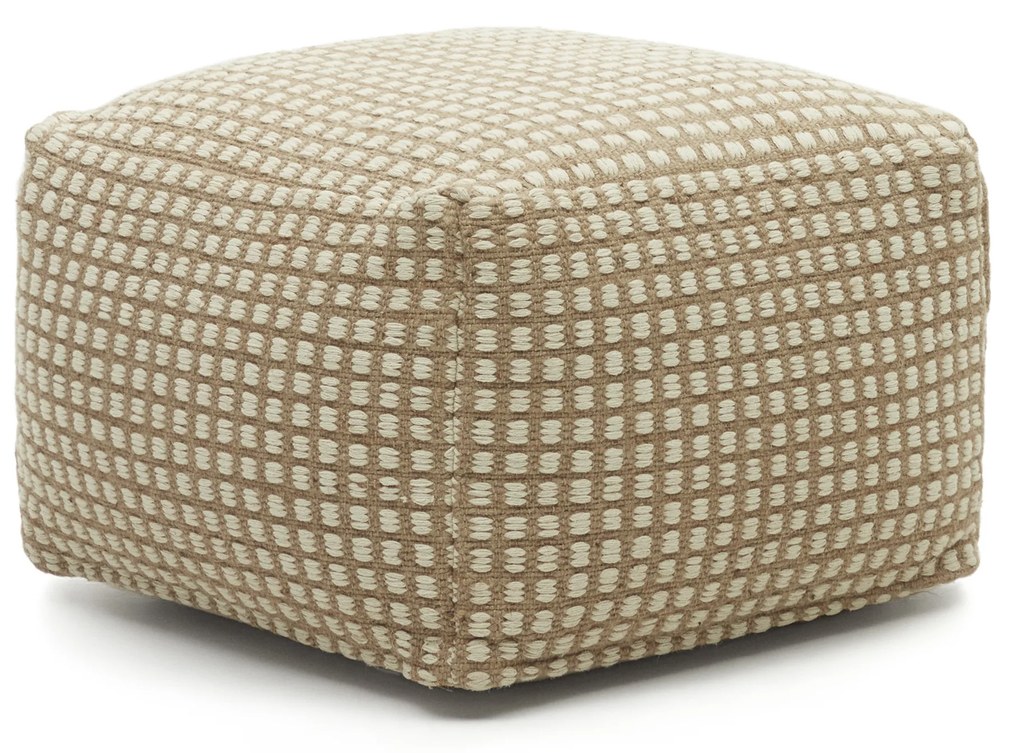 Kave Home - Pouf Iscle in iuta naturale e cotone bianco 60 x 60 cm