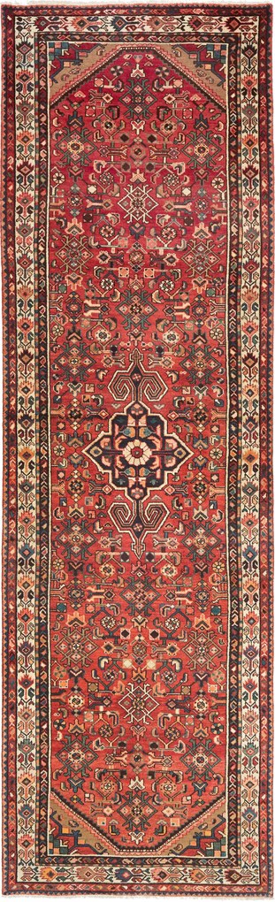 Hamedan Tappeto 390x110 Rosso (Iran) Annodato A Mano