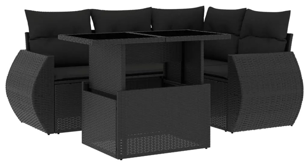 Set divani da giardino 5 pz con cuscini in polyrattan nero