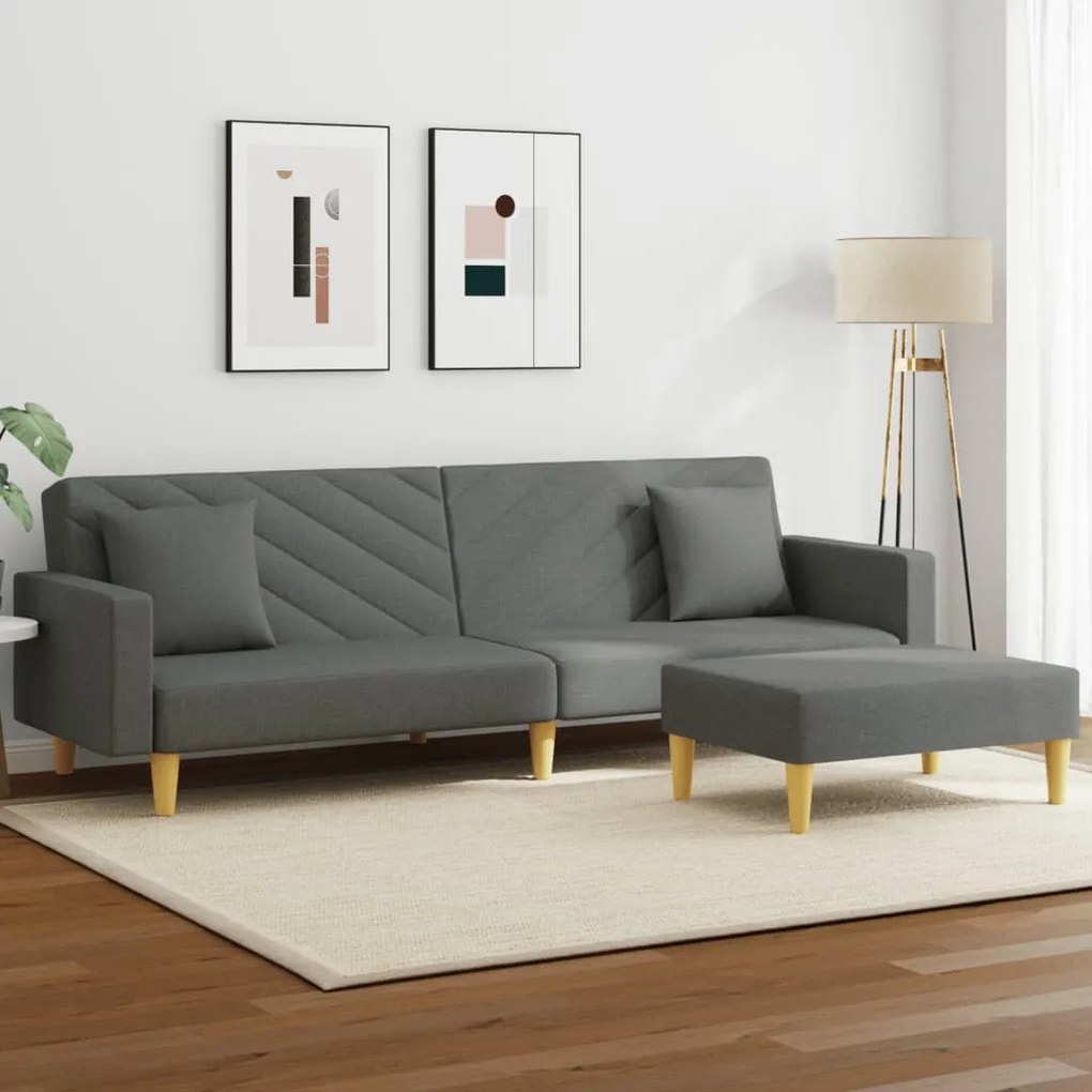Divano Letto 2posti Cuscini E Poggiapiedi Grigio Scuro Tessuto /