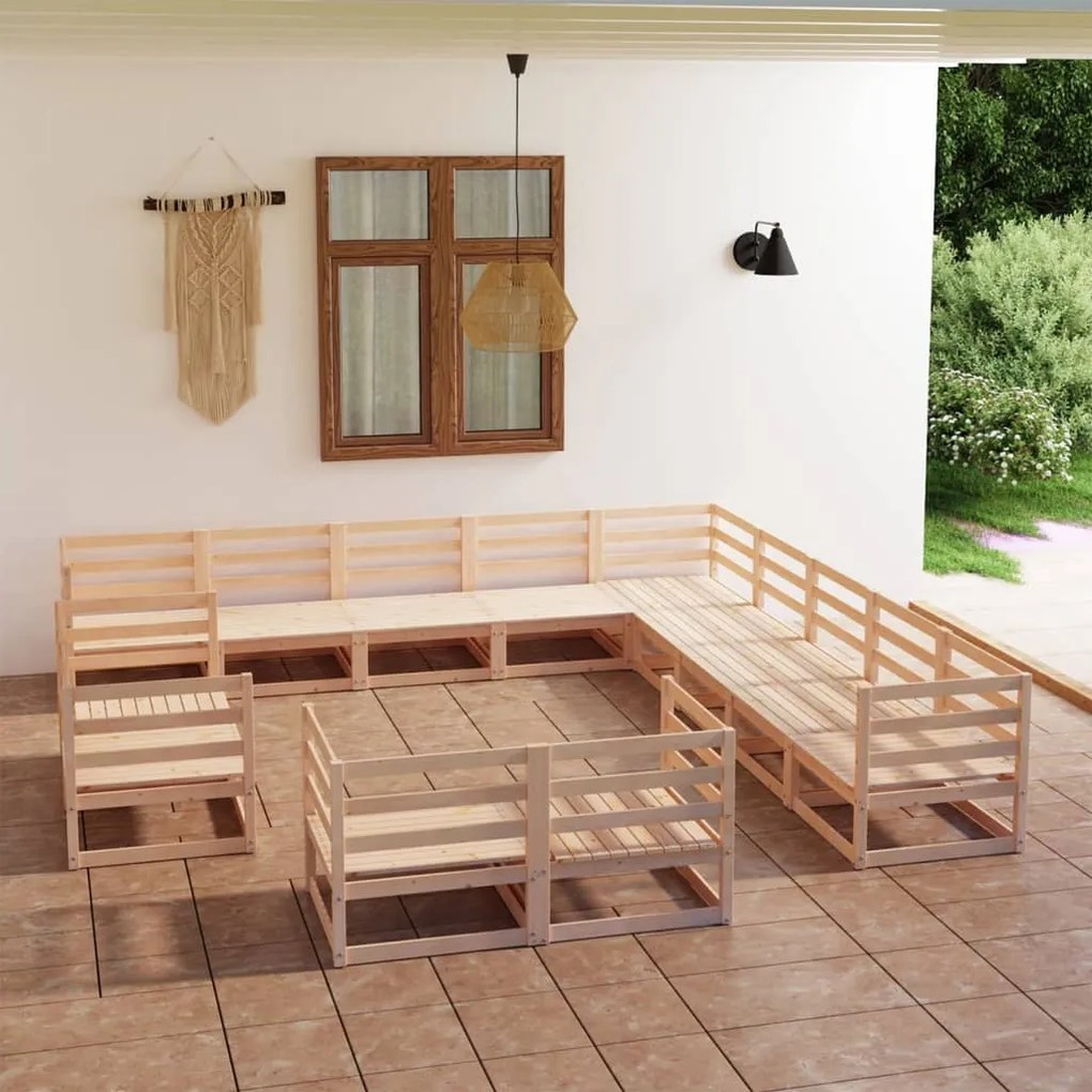 Set Divani da Giardino 13 pz in Legno Massello di Pino