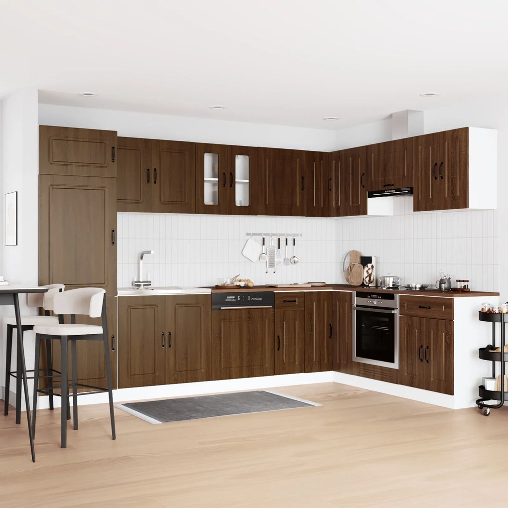 Mobile da cucina ""kalmar"" con doppio lavello in rovere marrone in legno ingegnerizzato