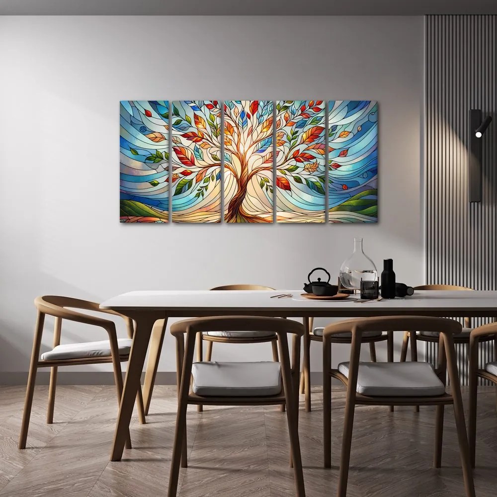 Quadri 5 pezzi – Albero della vita in vetro colorato con sfumature