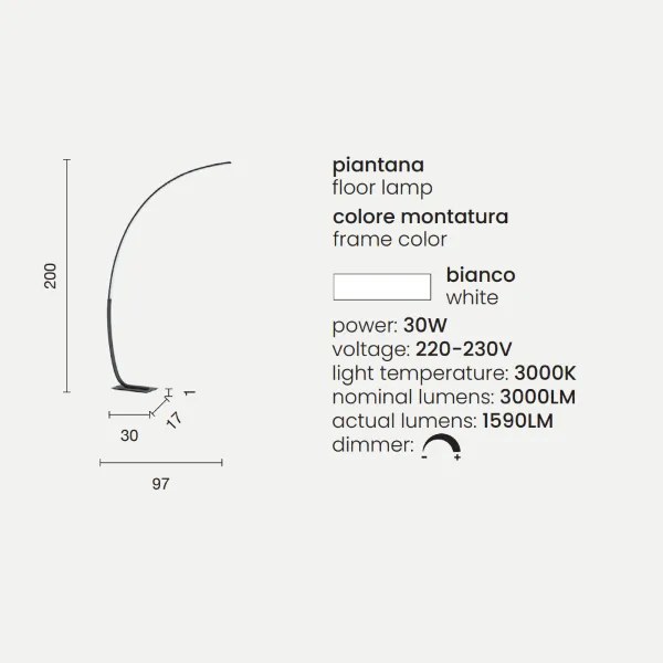 Piantana KEEP a LED con struttura in metallo Bianco 97x200 cm