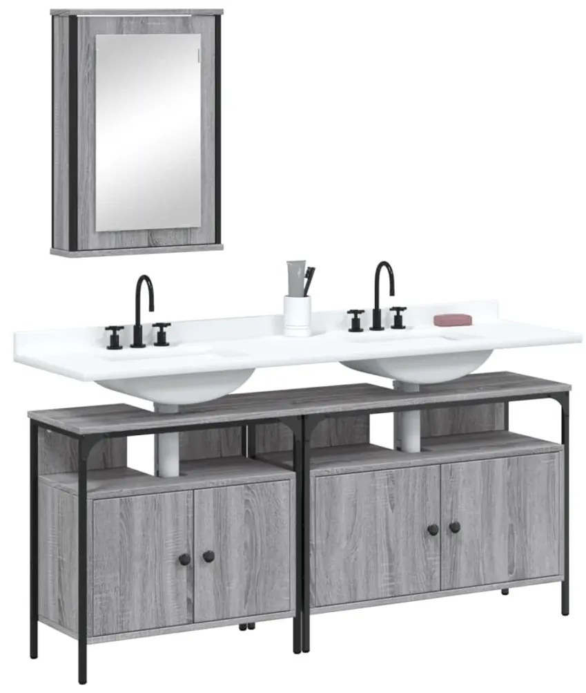 Set Mobili Da Bagno 3 Pz Grigio Sonoma İn Legno Multistrato /