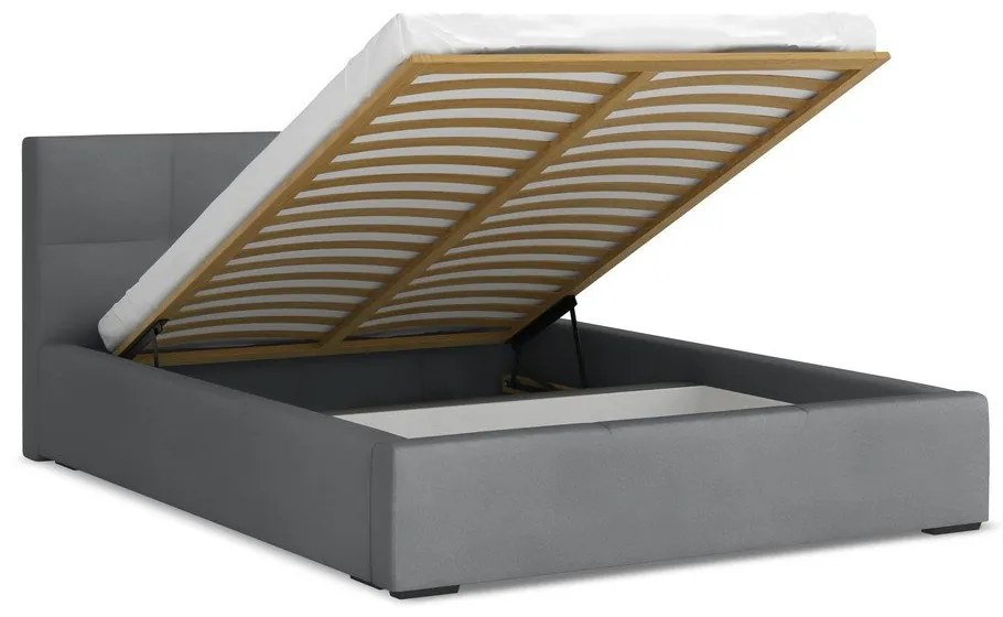 Letto matrimoniale imbottito grigio scuro in velluto con contenitore con rete inclusa 140x200 cm Hiko – Makamii