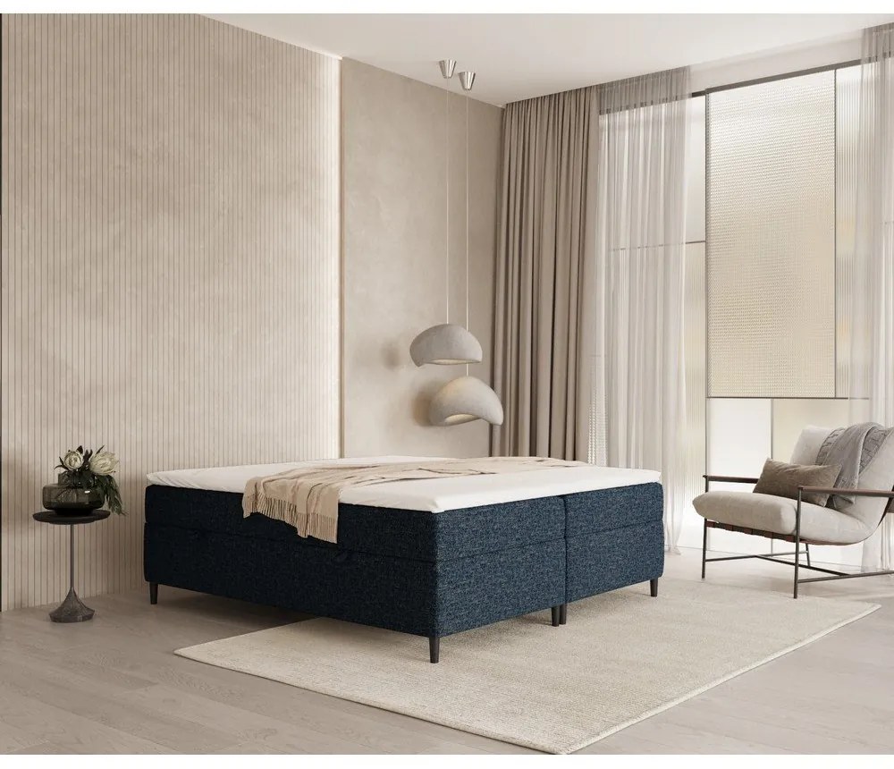 Letto boxspring blu scuro con contenitore 140x200 cm Araya - Maison de Rêve