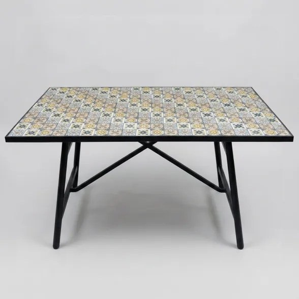 Set Tavolo E Sedie Da Esterno 90x160 Cm In Ferro E Maioliche Amalfi