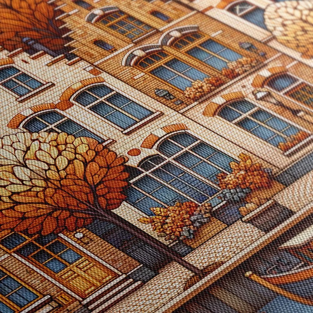 Quadro su tela – Case storiche tra foglie dorate