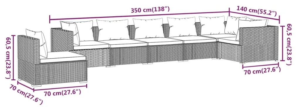 Set Divani da Giardino 7 pz con Cuscini in Polyrattan Marrone