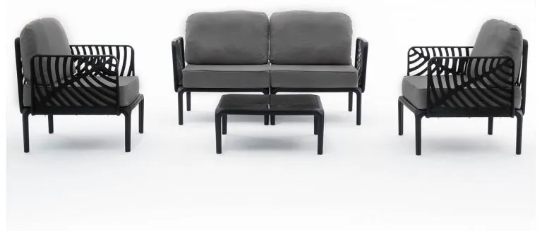 Salotto da giardino Reve Set NEW GARDEN nero con cuscini in poliestere grigio per 4 persone