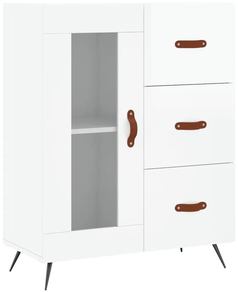 Credenza Bianco Lucido 69,5x34x180 cm in Legno Multistrato