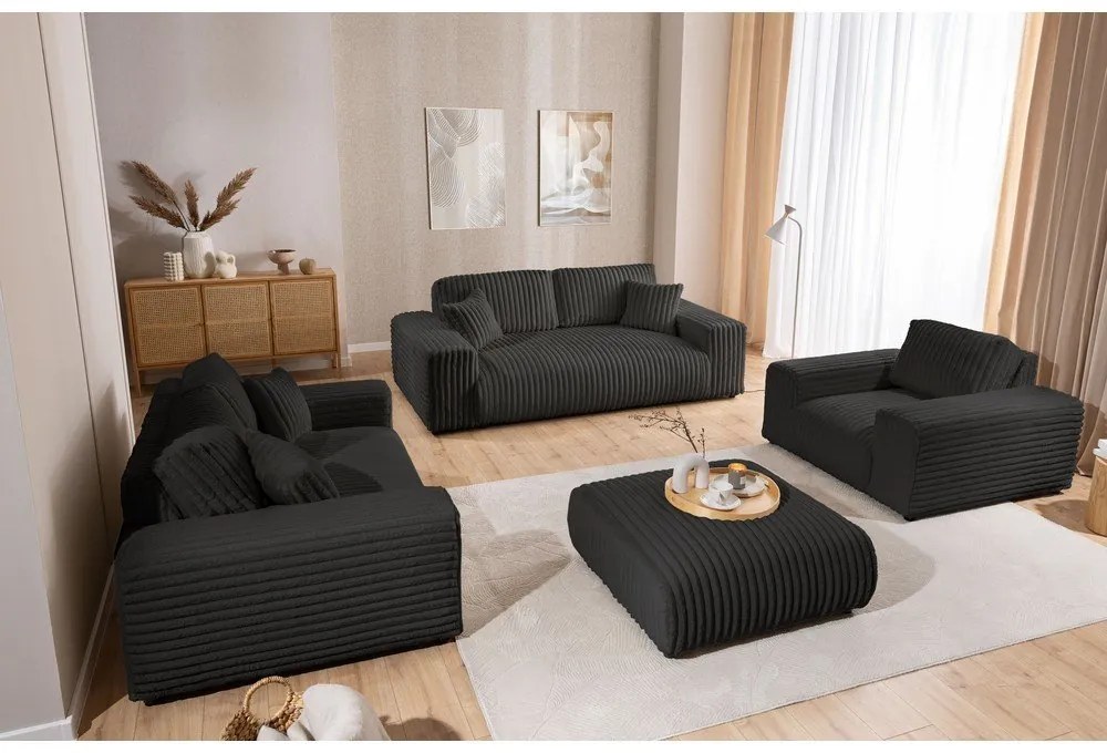 Divano grigio scuro con rivestimento in velluto a coste 213 cm Justin – Ropez