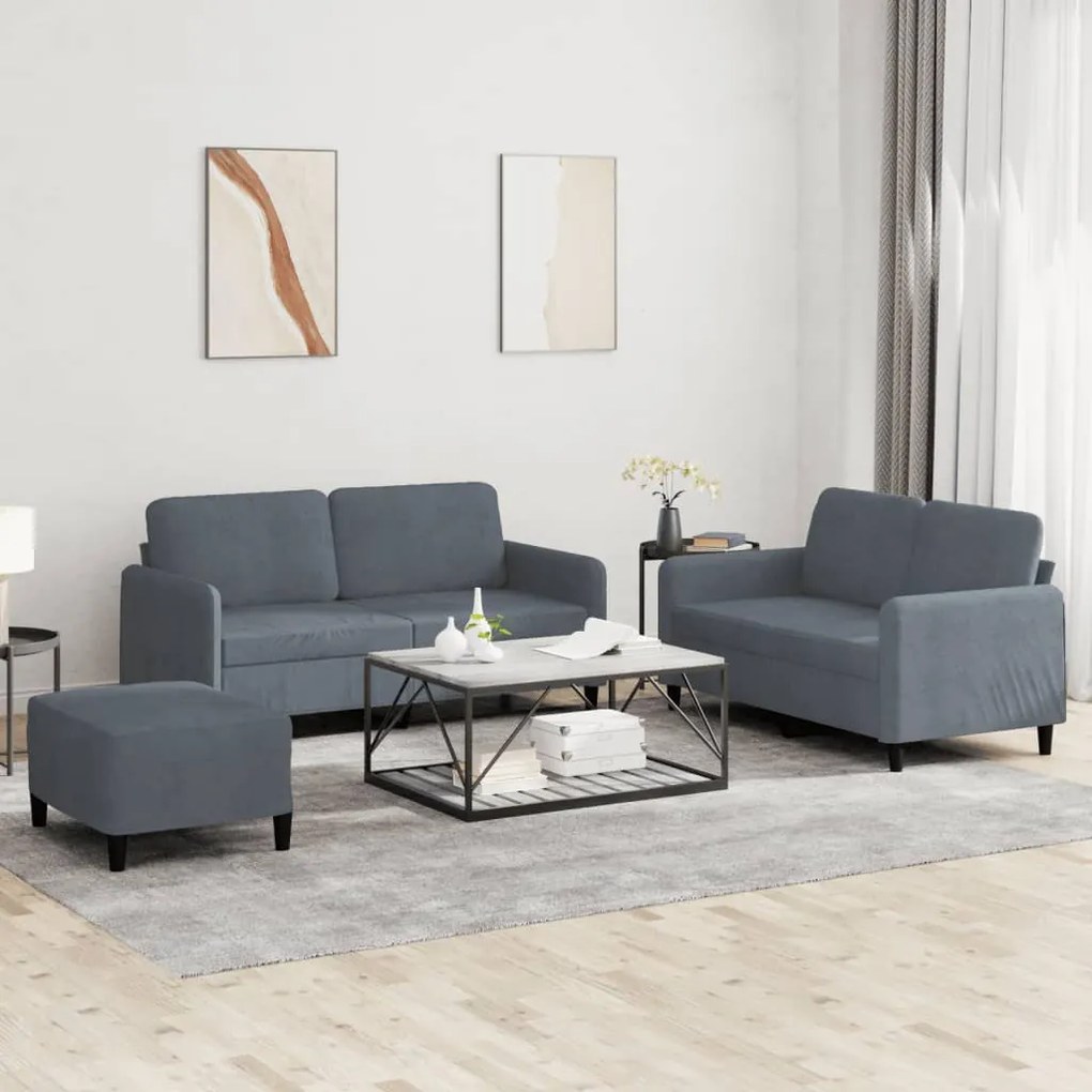 Set Di Divani 3 Pz Grigio Scuro İn Velluto /