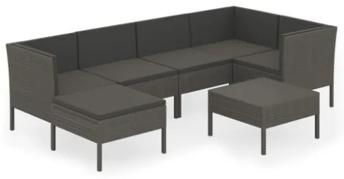 Set Divani da Giardino 7 pz con Cuscini in Polyrattan Grigio