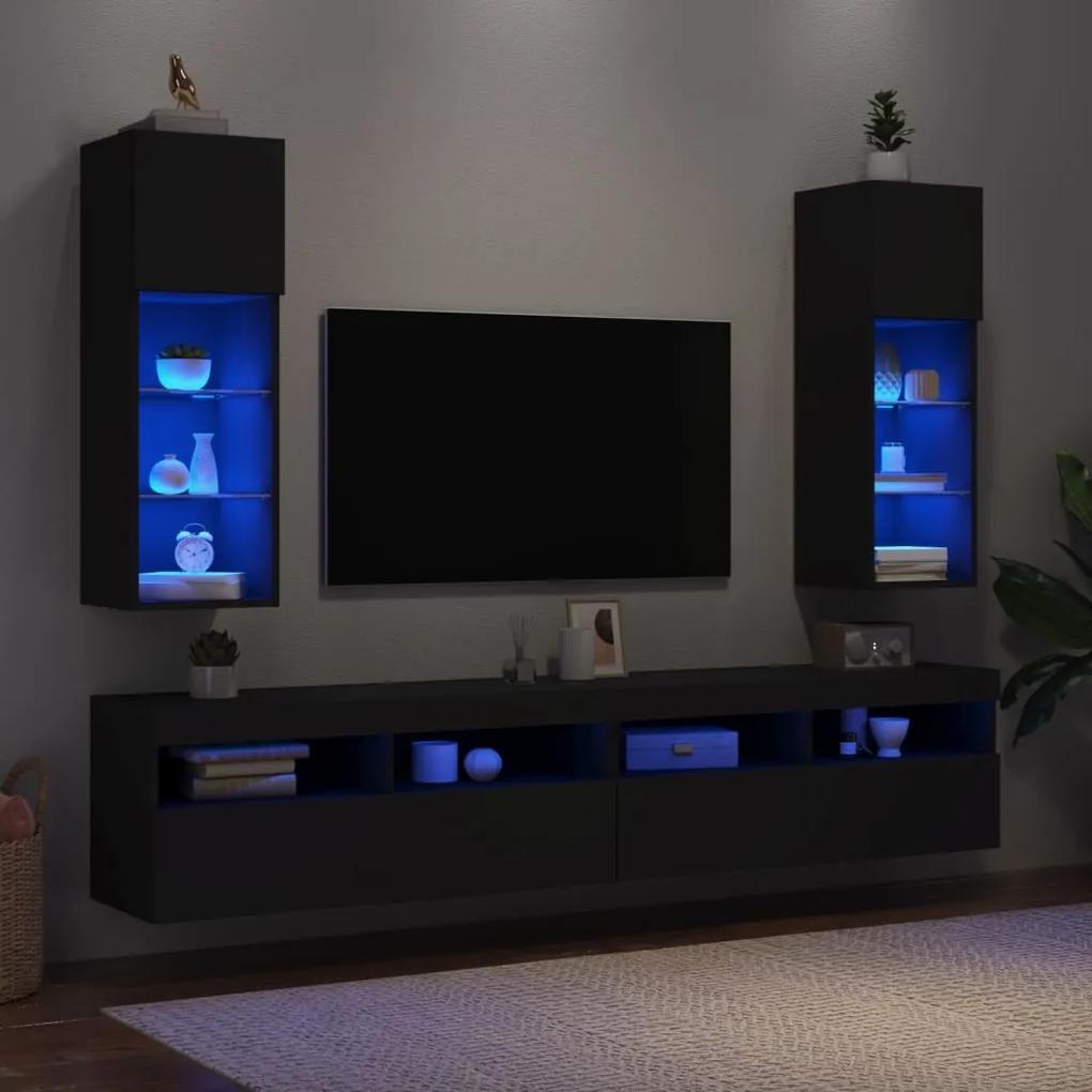Mobili Porta TV con Luci LED 2 pz Neri 30,5x30x90 cm