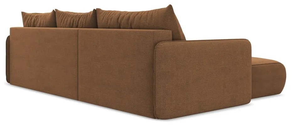 Divano angolare arancione allungabile/con contenitore (con penisola a sinistra) Nanea – Makamii