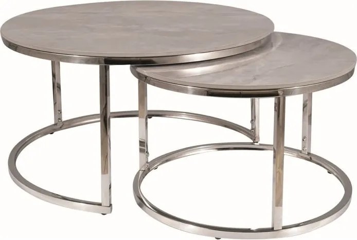 Set di Tavolini da caffè Portafino B effetto marmo grigio/cromo - ø80/ø60 cm