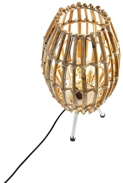 Lampada da tavolo rustica treppiede bambù con bianco - Canna Capsule
