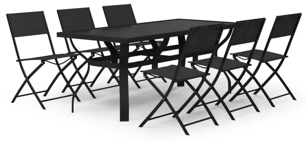 Set da pranzo per giardino 7 pz grigio e nero