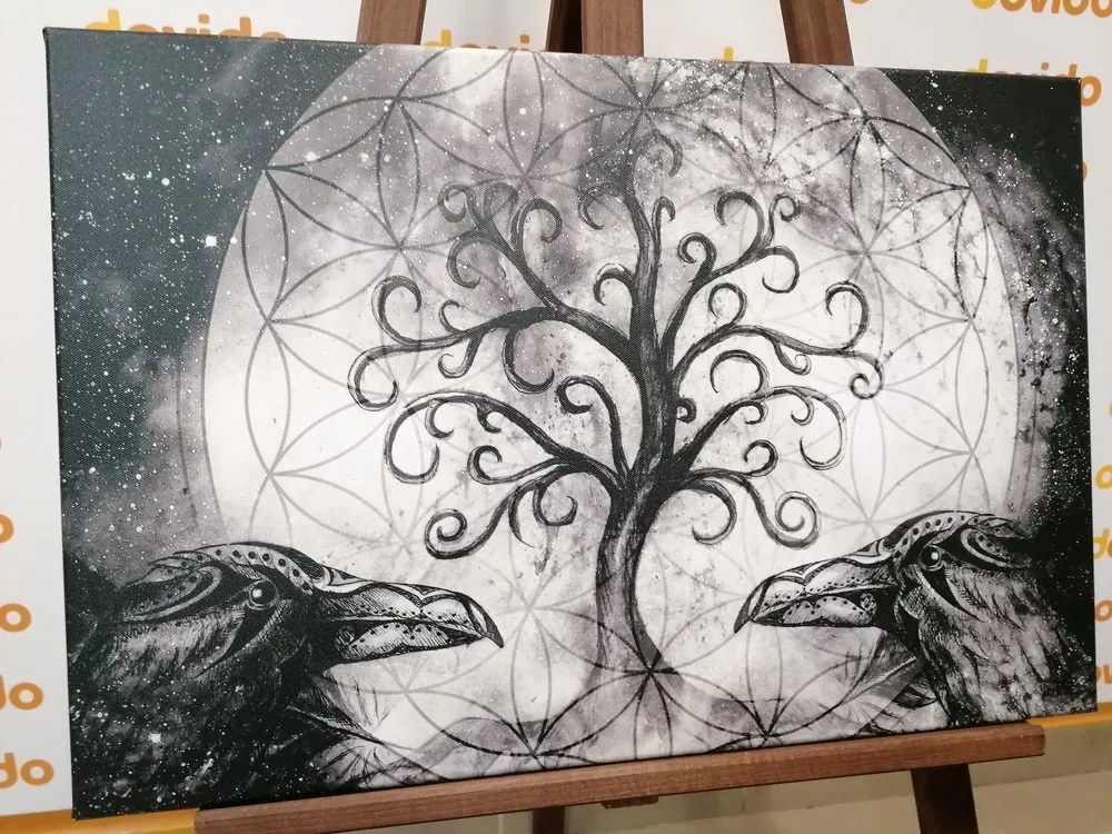 Stampa su tela – Albero della vita magico in bianco e nero