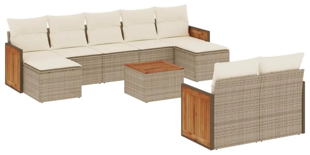 Set Divano da Giardino 10 pz con Cuscini Beige in Polyrattan