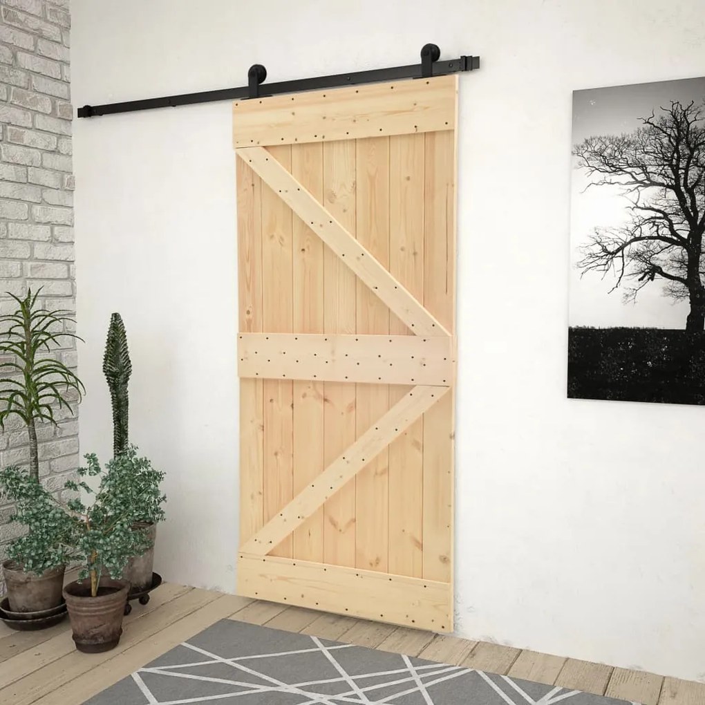 Porta Scorrevole Con Set Hardware 80x210 Cm İn Legno Di Pino /