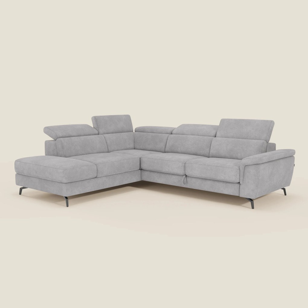 Estro Divano angolare estraibile - poggiatesta reclinabili in tessuto impermeabile T14 grigio chiaro