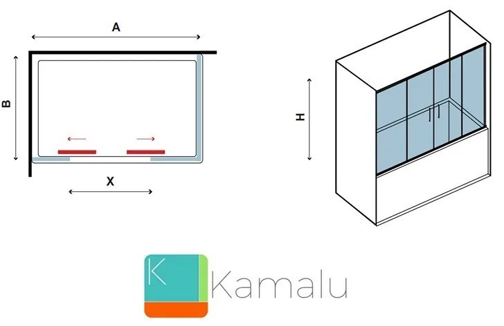 Kamalu - parete vasca 160cm con ante scorrevoli kv05