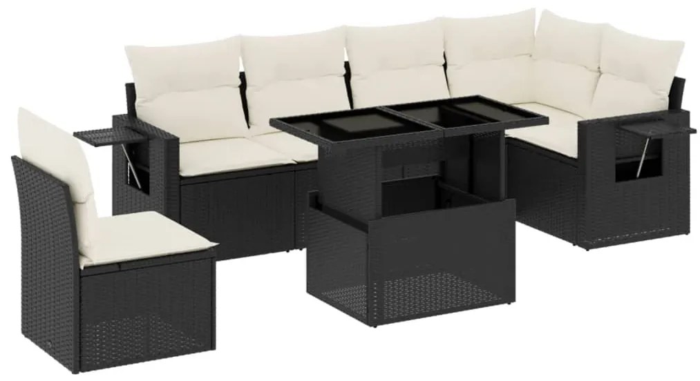 Set divani da giardino con cuscini 7pz nero polyrattan