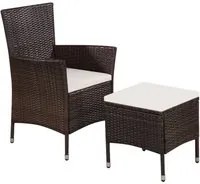 Sedia da Esterno con Sgabello e Cuscini in Polyrattan Marrone cod mxl 7546