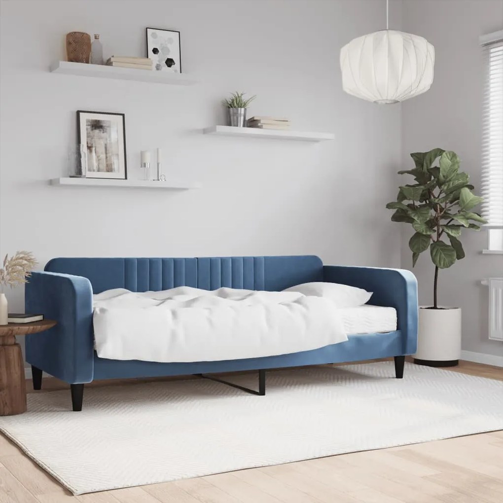 Divano letto con materasso blu 90x200 cm in velluto