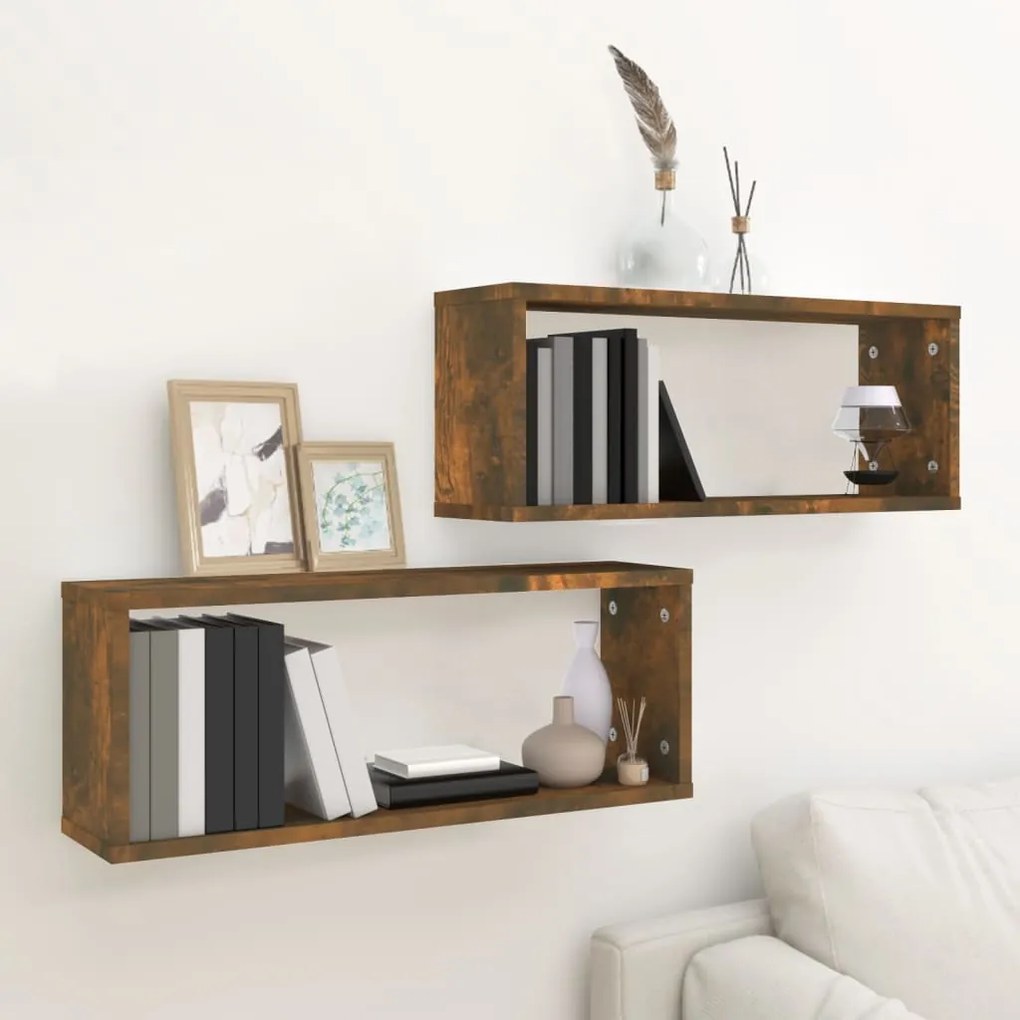 Mensole Parete Cubo 2pz Rovere Fumo 80x15x26,5cm İn Multistrato /