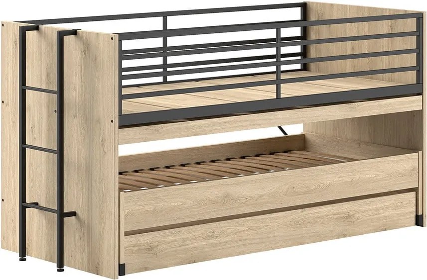 Letto da bambini a castello/estraibile di colore naturale con scrivania con rete inclusa 90x200 cm Sam – Vipack