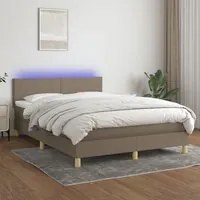 Letto a Molle con Materasso e LED Tortora 140x190 cm in Tessuto 3133553