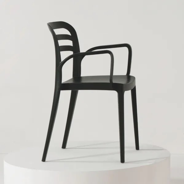 Sedia interni ed esterni impilabile con braccioli - MEG Nero 2 pezzi