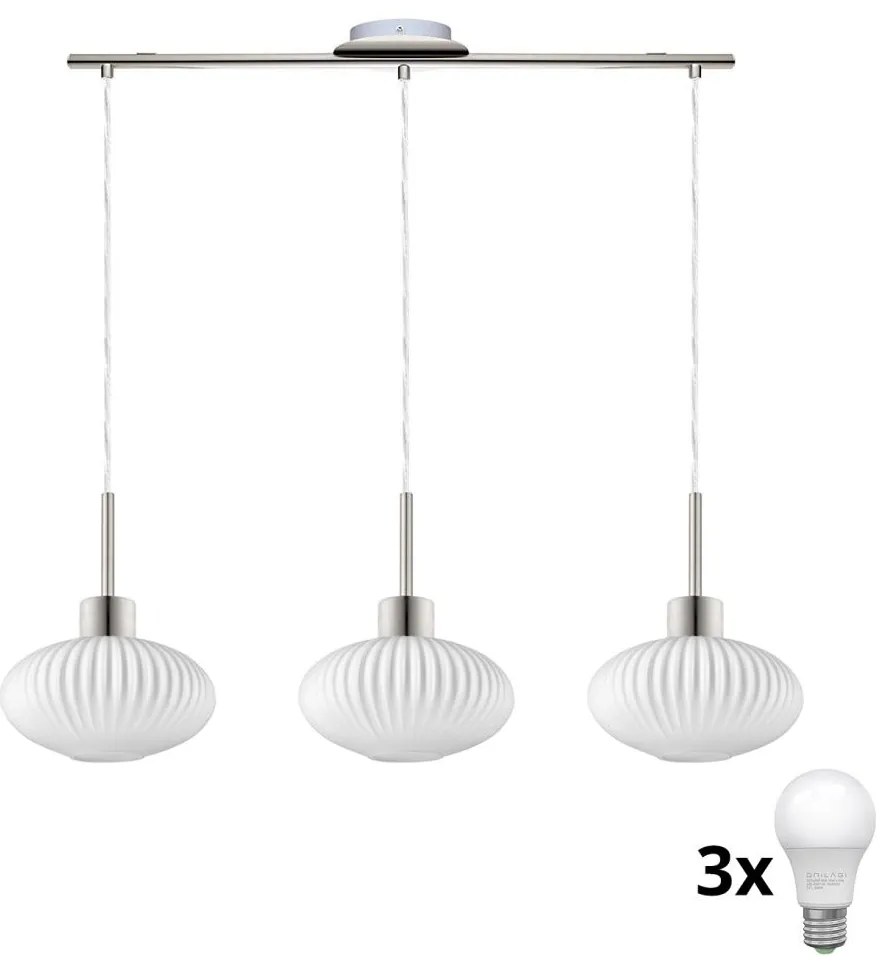 Lampadario LED sospeso su cavo HARMA 3xE27/60W/230V cromo opaco/bianco