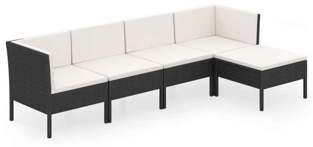 Set Divani da Giardino 5 pz con Cuscini in Polyrattan Nero