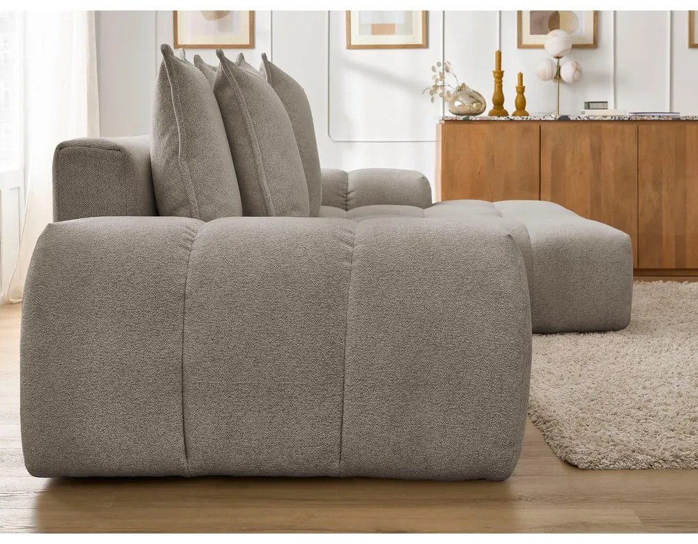 Divano angolare grigio tortora allungabile e con contenitore (penisola a destra/chaise lounge) con rivestimento in ciniglia Everest – Bobochic Paris