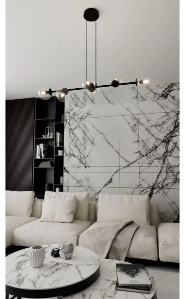 Lampadario a sospensione con filo ROSSI 6xE14/10W/230V nero/limpido