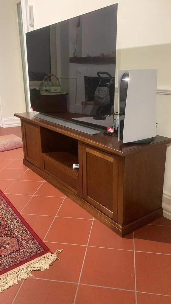 Mobile porta TV arte povera in legno noce lucido 160x45x56 cm